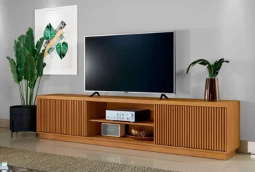 rack para tv até 85 polegadas ripado com 2 portas 100% mdf valência 220