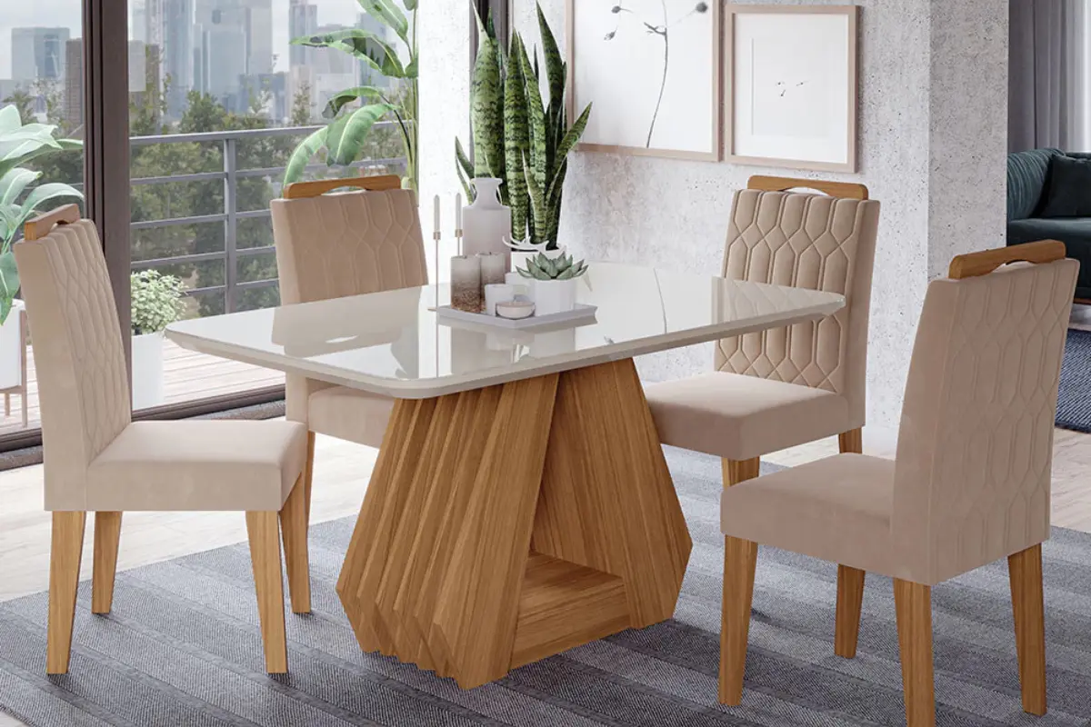 Conjunto Sala de Jantar Ágata Com Tampo Em MDF e Vidro Com 4 Cadeiras Paola Cimol conjunto sala de jantar ágata em mdf com tampo e vidro com 4 cadeiras paola cimol