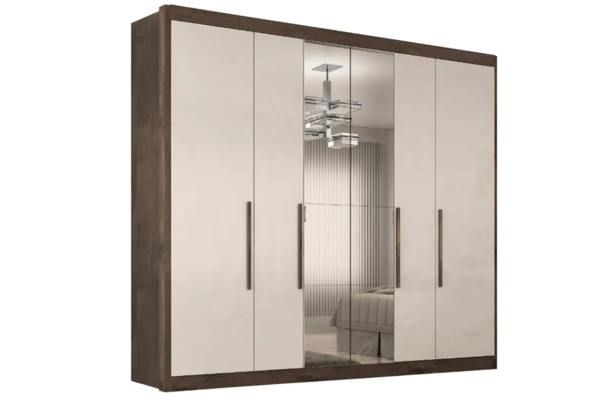 Guarda-Roupa De Casal Valência Com 6 Portas e 6 Gavetas Com Espelho guarda-roupa de casal valência com 6 gavetas 6 portas e espelho