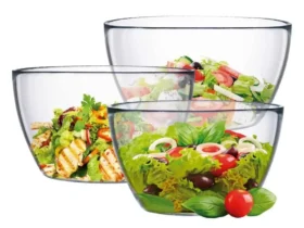 jogo de bowl de vidro tropical fruteira saladeira multiuso com 3 peças