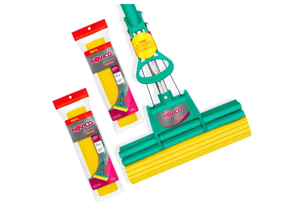 Kit Mop Sekito Com Cabo e 2 Refis Extras Noviça Bettanin kit mop sekito da noviça bettanin com cabo e 2 refis extras