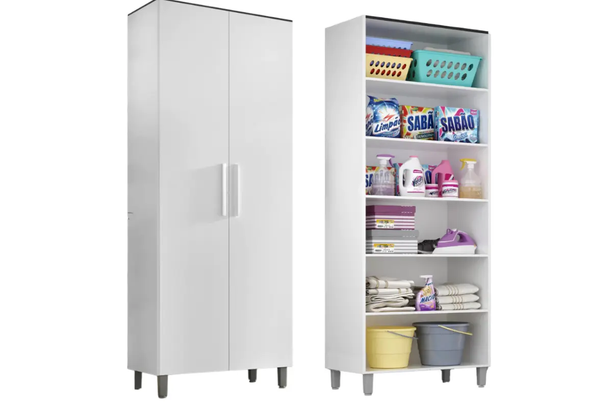 Armário De Lavanderia Melissa Com 2 Portas e 5 Prateleiras De 2,24m armário de lavanderia melissa com 5 prateleiras e 2 portas de 2,24m