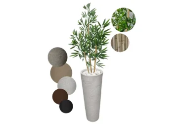 bambu artificial de 160cm com vaso em grafiato mármore com pedra de decoração