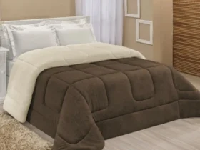 coberdrom casal queen sherpa 2,40m x 2,20m pele de carneiro