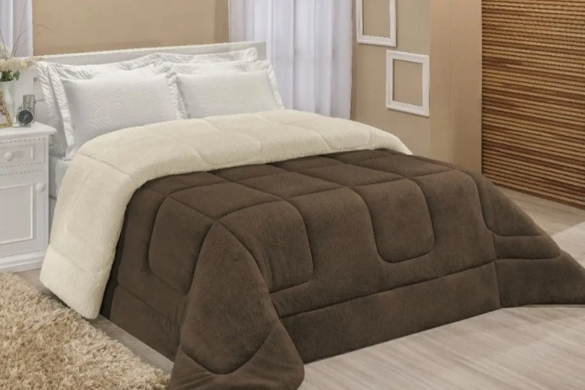 Coberdrom Casal Queen Sherpa Edredrom Pele de Carneiro 2,40m x 2,20m coberdrom casal queen sherpa 2,40m x 2,20m pele de carneiro