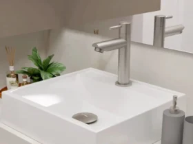 torneira para banheiro de mesa bica baixa em aço inox 304 com 1/4 de volta elegance beltempo