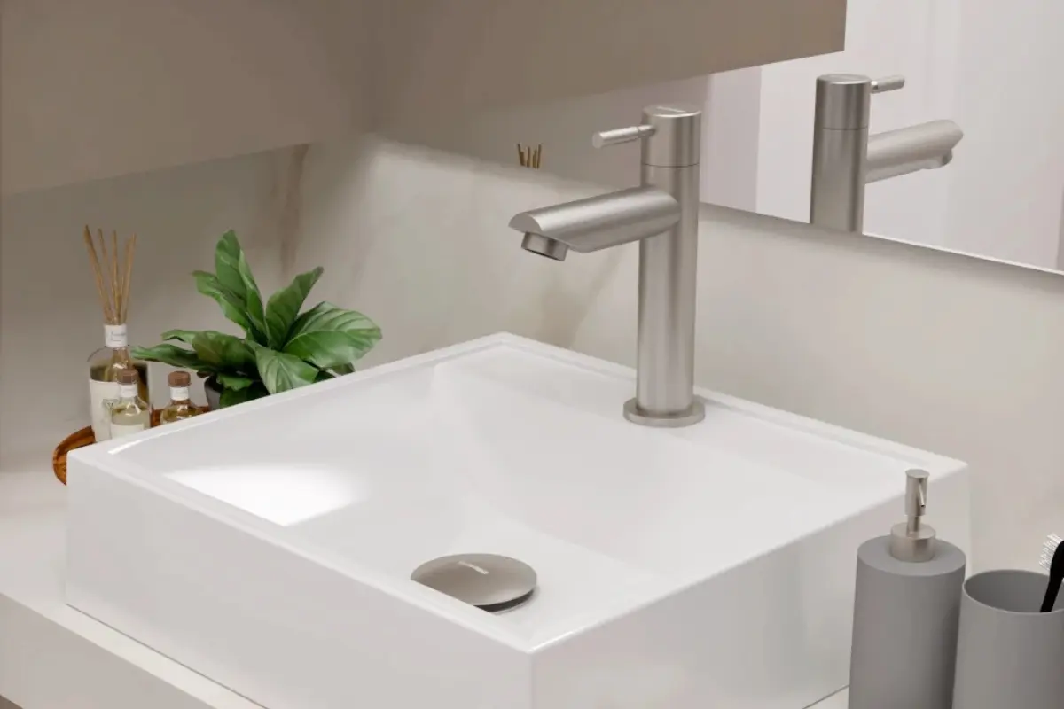 Torneira Para Banheiro de Mesa Bica Baixa Com 1/4 De Volta Em aço Inox 304 Elegance Beltempo torneira para banheiro de mesa bica baixa em aço inox 304 com 1/4 de volta elegance beltempo