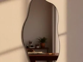 espelho grande de corpo pinterest flame 110x60cm em couro com suporte de parede com moldura decorativo