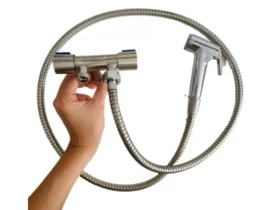 kit ducha higiênica com registro e torneira dupla para banheiro e lavabo em aço inox 304 escovado