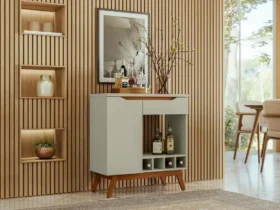 aparador retrô adega tóquio olivar móveis com 1 porta e 1 gaveta off white