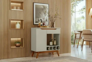 aparador retrô adega tóquio olivar móveis com 1 porta e 1 gaveta off white